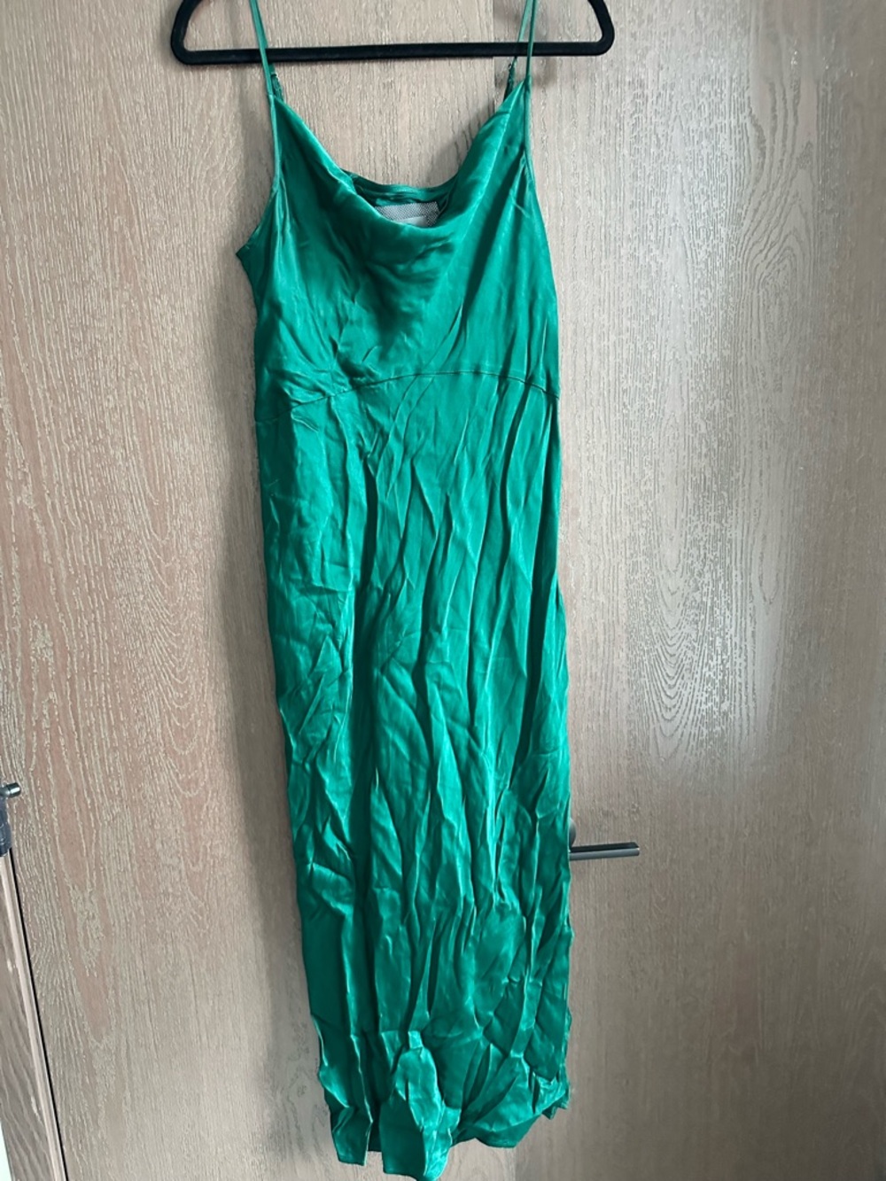 Anthropologie Green Satin Slip Maxi Dress